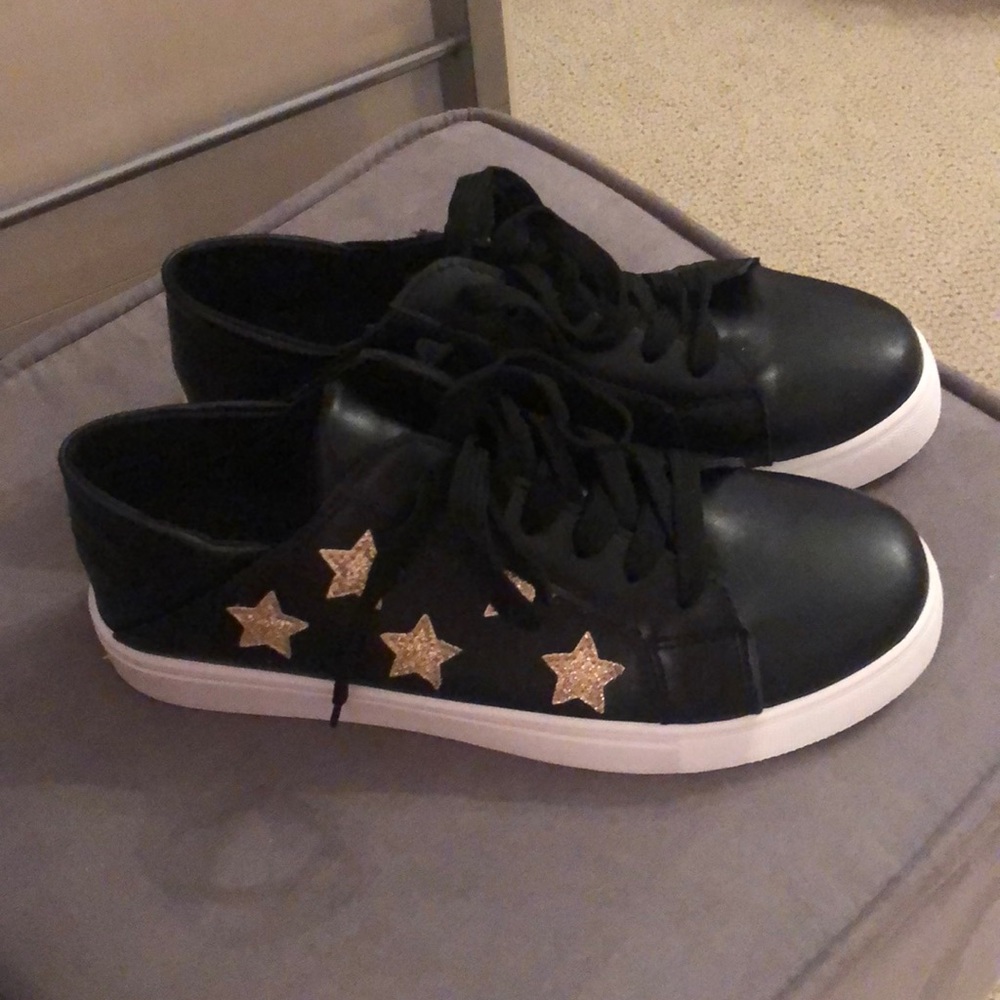 brand new black sneakers with stars!